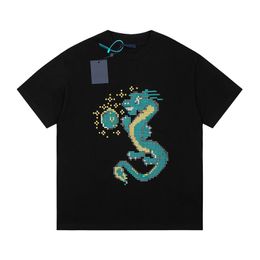 Paris Style Oversized Dragon Mosaic Print Vintage Tee Designer T shirt Spring Summer Casual Fashion Skateboard Men Women Tshirt 24ss 0219