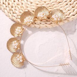 Hair Clips Gold Color Alloy Headbands With Shell Designs Pearl Hairbands For Women Girls Party Hoop Bride Wedding Jewelry