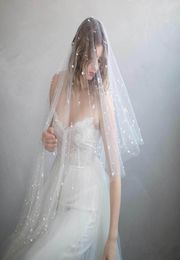 Twigs High Quality Bridal Veils With Cut Edge Fingertip Length Pearls Two Layers Tulle Elegant selling Wedding Veils V0314662154