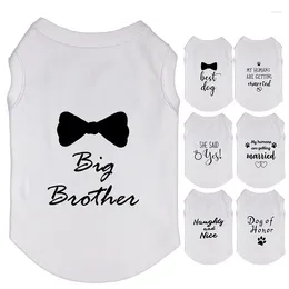 Dog Apparel White T Shirt Big Brother Married Bowtie Print Vest Puppy Cat Clothes For Small Medium Pet Outfit