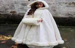 WhiteIvory Bridal Cape Wedding Cloaks Hooded with Faux Fur Trim Warm Adult Winter For Winter Bridal WrapsCapesPoncho5370647