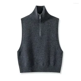 Women's Vests 2024 Autumn Winter Fashion Pull Women Elagant Turtleneck Sleeveless Vest Sweater Knitted PulloverJumper Casual Tops R272