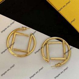 Fashion brand Jewellery earrings Regular Circular Metal Texture letter Gold Earrings Brass Material Personalised Simple and Versatile