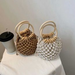 Totes Woman Girl Fasionable Woven andbag Beac Style Wood andle Drawstring Bucket Bag For Daily Life and VacationH24219