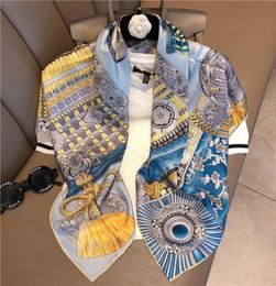 Luxury 100 Twill Silk Scarf For Women Square Shawls and Wraps Hand Rolled Neck Scarfs Female 9090cm Printed Scarves For Ladies Y3908414