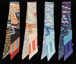 Top Imitated Twill Silk Scarf Small for Women Great Bag Strap Bohemian Print Bandage Tail Ribbon Twilly Handkerchief Blue Wrap7800887