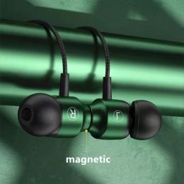 Metal Magnetic Gamer Wired Earphones Gaming Green Metal HiFi Bass Stereo 3.5mm Type C Earbuds For Phone Computer Mic Headphones