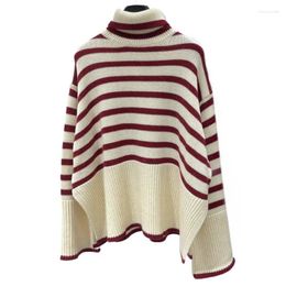 Women's Sweaters Woolen Pullover Scarf Collar Mid-length Waist Version Contrast Color Hem Elastic Design Warm And Comfortable Autumn/Winter