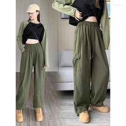 Women's Pants Vintage Cargo Spring And Autumn Sweatpants High Waist Pockets Women Solid Elastic Ladies Trousers Straight