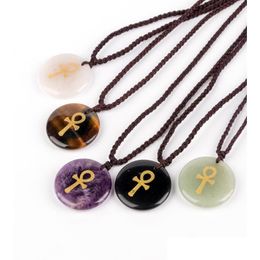 Pendant Necklaces Natural Stone Engrave Anka Symbol Reiki Healing Crystal Relius Jewellery Mens And Womens Charm Fashion Drop Delivery Dh5Tu