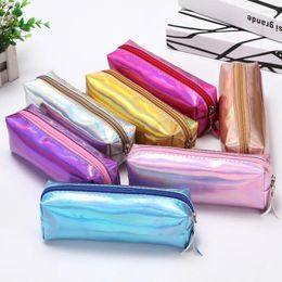 Storage Bags Iridescent Ins-Style Sketch Pencil Bag Metal Color Simple Makeup Female Stationery Case