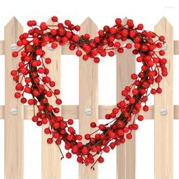 Decorative Flowers Heart-shaped Love Wreath Red Berry Door Wall Hanging Garland For Wedding