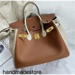 Leather Bag Bk Tote the 2024 Colour Contrast Milkshake White Puzzle Card Has a Hand-held One Shoulder Slanting Across the Layer of Cowhide Original Logo