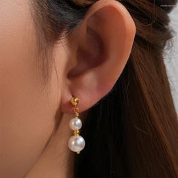 Stud Earrings CANNER Vintage Pearl S925 Sterling Silver Simple Double Layer Pendant Gentle Temperament Jewellery