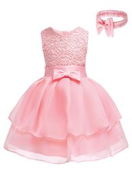 Baby Girls Summer Lace Dresses With Headband 2pcs Sleeveless Girls Princess Dress For Baby Baptism Birthday Children Clothing J1903948961