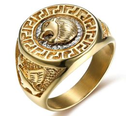 Gold Colour 316L Stainless Steel Lion Head Peace Sign Punk Rock Ring for Men Rings Fashion Party Jewellery Size 7151496974
