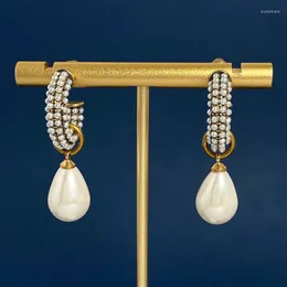 Dangle Earrings Donia Jewellery Fashion C-Shaped Titanium Steel Micro Zircon Silver Needle Luxury Pearl Accessories