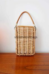 Totes 2023 Handmade Bamboo Handbags Tote Summer Holiday Beach Bags Fashion Women Shoulder Bags Straw Bags Drop ShippingH24219