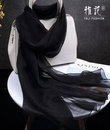 Scarves Natural Silk Scarf Women Black Color Foulard Femme Thin Chiffon Shawls Wraps For Ladies Solid 100 Real1015784