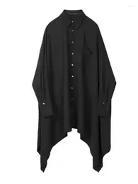 Men's Casual Shirts All Black Long Sleeve Shirt Men Spring Autumn Hrajuku Gothic Irregular Handsome Loose Oversize Turn-down Collar Stylish