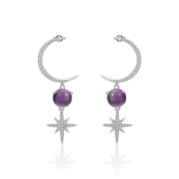 Dangle Earrings Brand Genuine Luxury Real Jewels Designer Premium Feel Personalised Crescent Design S925 Silver Natural Amethyst High Q