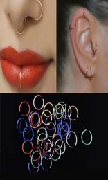 20pcs/pack Multicolor Golden Small Nose Ring Stainless Steel Open Piercing Septum Lip Hoop Rings Earrings lage Jewelry2215653