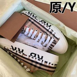 High Version B Family Letter Canvas Shoes, Women's Plaid Pattern, Letter Colour Matching, Lace Up Casual Small Fragrant Style Flat Bottomed Board Shoes, Women's