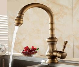 Antique brass kitchen faucet bronze finishwater tap kitchen Swivel Spout Vanity Sink Mixer Tap Single Handle T0100459394471814226