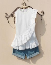 Girls Summer Blouse 2019 Teenage School Girls Tops and Blouses Cotton White Shirt for Girl Solid Red Shirts Children Clothing Y2002383383
