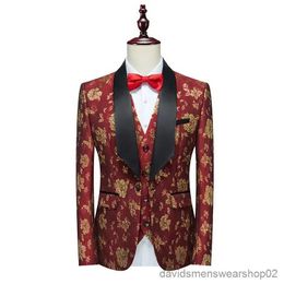 Men's Suits Blazers 2023 Fashion New Mens Boutique Business Host Wedding Suit Three Piece Set / Male Print Hot Stamping Blazers Jacket Pants Vest