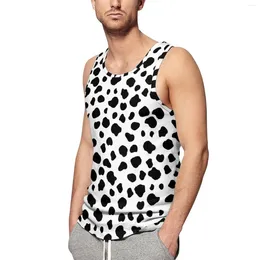 Men's Tank Tops Black Dalmatian Top Men Cow Print Workout Oversize Summer Streetwear Printed Sleeveless Vests