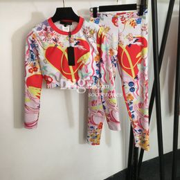 Vintage Graphic Sportwear Long Sleeve Two Piece Yoga Set Fashion Padded Tracksuits Gym Sports Shirt Pants Sportswear