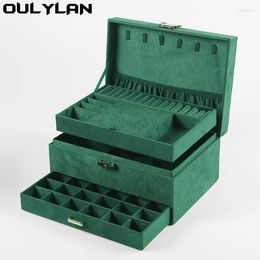 Watch Boxes Double-layer Green Suede Storage Box For Jewellery Necklace Ring Organiser Display Sales Packaging