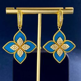 Four Leaf Clover stud earring Designer Jewellery Gold Silver Mother of Pearl Green Flower earring Link Chain Womens gift K23