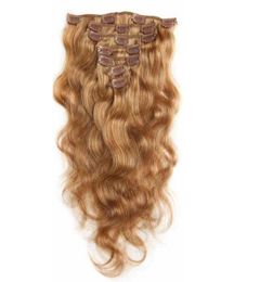 7A 100 Virgin Human Hair Extensions Clip In Remy Hair Body Wave Full Head Strawberry Blonde9892075