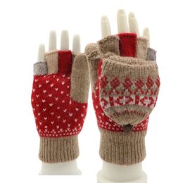 Gloves with added velvet and thickened autumn and winter half finger gloves for men and women flip over warm gloves wool knitted gloves