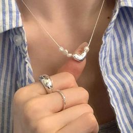 Chains Fashion 925 Sterling Silver Pearls Heart Bean Irregular Geometric Pendent Necklace For Women Girl Jewellery Dropship Wholesale