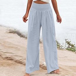 Women's Pants Linen For Women High Waisted Wide Leg Loose Fit Palazzo Casual Beach Trouses Pantalones De Mujer