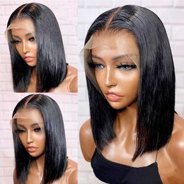 Wig female black short straight hair middle split Bobo wave head high temperature silk chemical Fibre front lace headgear