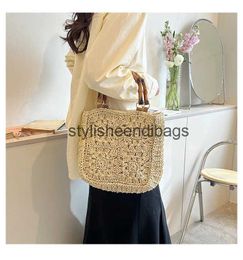 Totes 2023 Summer Hot Sales Bamboo Handel Shoulder Bags Handmade Straw Handbags Totes Fashion Beach Travel Bags Drop ShippingH24219