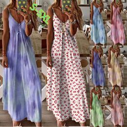 Casual Dresses Print Fashion Sleeveless V-Neck Tie-dye Long Women Size Camisole Sexy Dress Women's Tunics