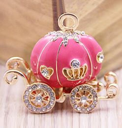 1Cute Big Pumpkin Carriage Crystal Charm Keychain Key Ring02837955