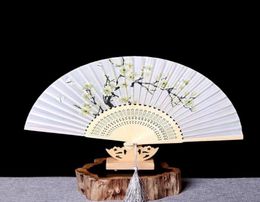 Chinese style ladies classical folding fans bamboo Japanese style and wind gift fan folding fan head blue and white bird beauty fa4323080