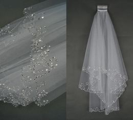 White or Ivory Short Wedding Veil with Crystal Edge with Comb 2 Beaded Bride Bridal Veils7715922