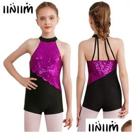 Stage Wear Kids Girls Ballet Dance Leotard Glittery Sequins Sleeveless Rhythmic Gymnastics Figure Skating Jumpsuits Performance Drop D Ote5X