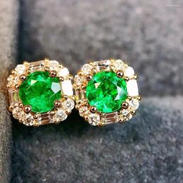 Stud Earrings JY2024 No.12693 Jewelry Solid 18K Gold Nature Green Emerald 0.44ct Gems Diamonds Female's Studs For Women Fine