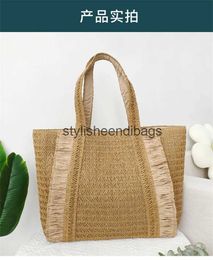 Totes 2023 New Women Large Size Handbags Totes Tassel Handmade Straw Holiday Beach Bags Trave Bags Drop ShippingH24219