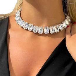 Pendant Necklaces Handmade Crystals Choker Necklace Statement Collar For Women Rhinestone Large Square 6 Colours