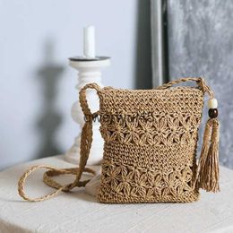 Shoulder Bags New Women Beac Woven Straw Soulder Messenger Bag Wit Tassel Boo ollow Out Crocet Crossbody andbag Macrame Clu PurseH24219