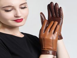 NEW 2019 Genuine Leather Women Gloves Female Elegant Two Tones Sheepskin Gloves Autumn Winter Warm Plush Lined 33268119480